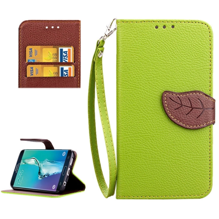 For Galaxy S6 Edge + / G928 Leaf Magnetic Snap Litchi Texture Horizontal Flip Leather Case with Card Slots & Holder & Wallet & Lanyard