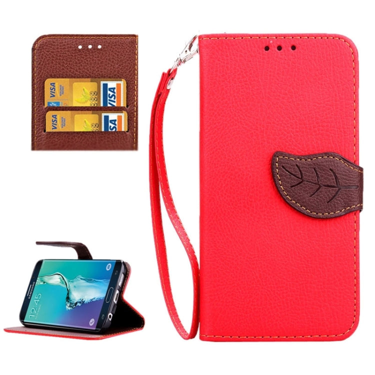 For Galaxy S6 Edge + / G928 Leaf Magnetic Snap Litchi Texture Horizontal Flip Leather Case with Card Slots & Holder & Wallet & Lanyard