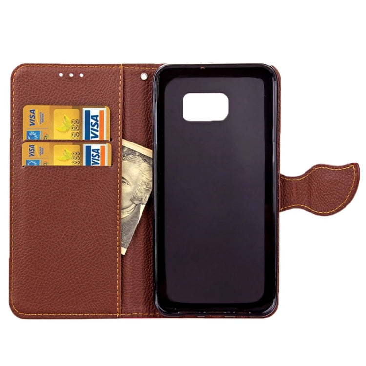 For Galaxy S6 Edge + / G928 Leaf Magnetic Snap Litchi Texture Horizontal Flip Leather Case with Card Slots & Holder & Wallet & Lanyard
