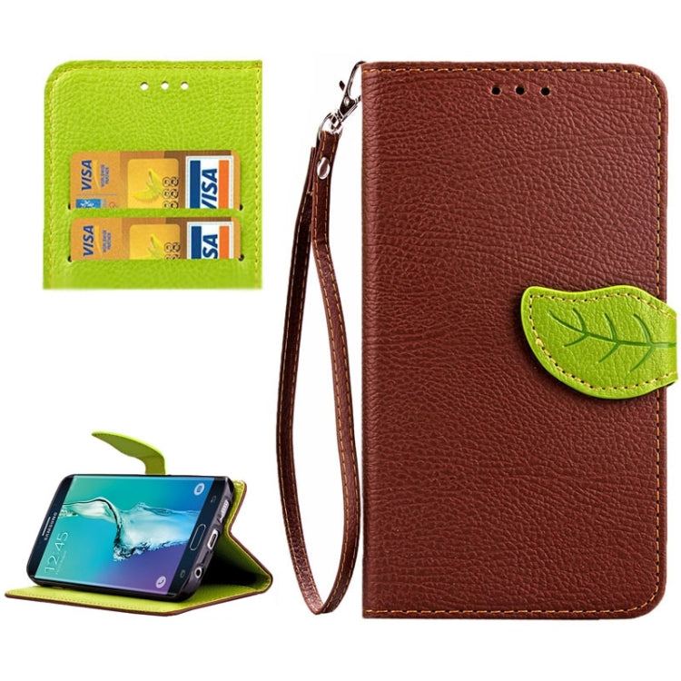 For Galaxy S6 Edge + / G928 Leaf Magnetic Snap Litchi Texture Horizontal Flip Leather Case with Card Slots & Holder & Wallet & Lanyard