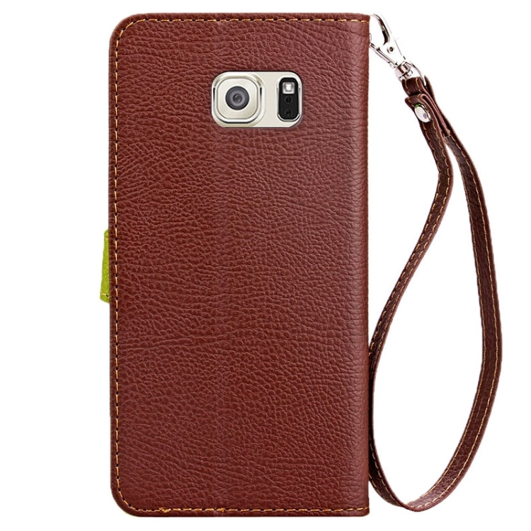 For Galaxy S6 Edge + / G928 Leaf Magnetic Snap Litchi Texture Horizontal Flip Leather Case with Card Slots & Holder & Wallet & Lanyard