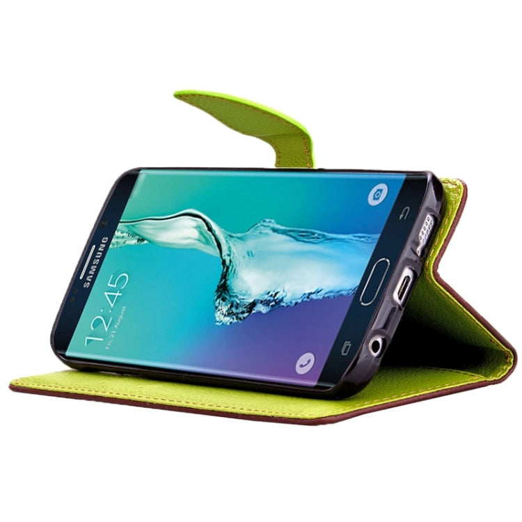 For Galaxy S6 Edge + / G928 Leaf Magnetic Snap Litchi Texture Horizontal Flip Leather Case with Card Slots & Holder & Wallet & Lanyard