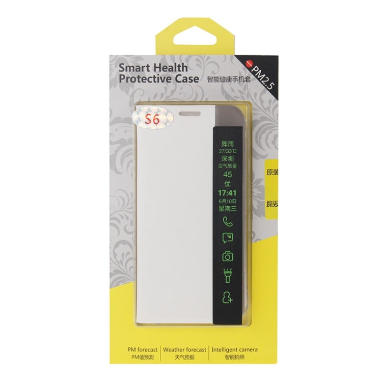 For Galaxy S6 / G920 Horizontal Flip Smart Health Leather Protective Case with Display Window (White)