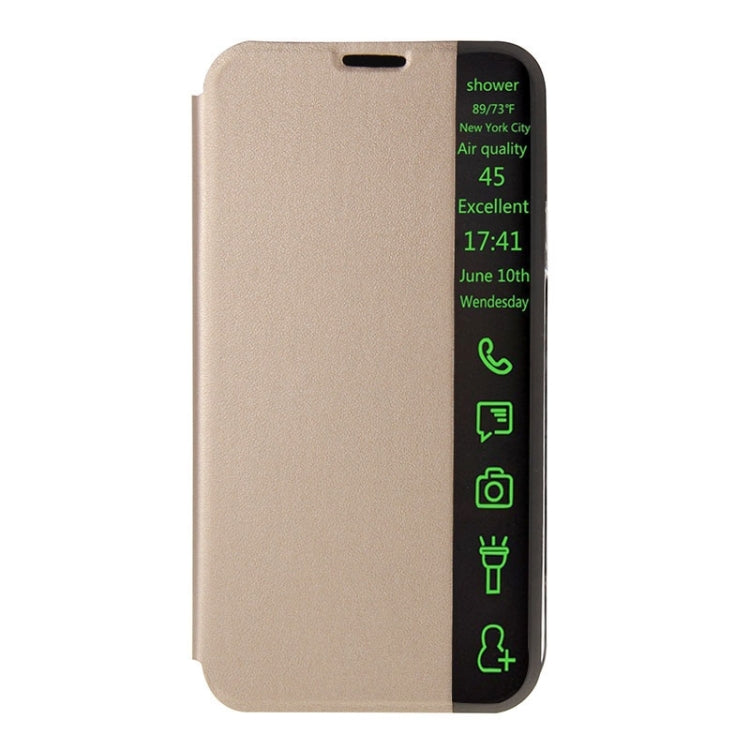 Horizontal Flip Smart Health Leather Protective Case with Display Window for Galaxy S5 / G900(Gold)