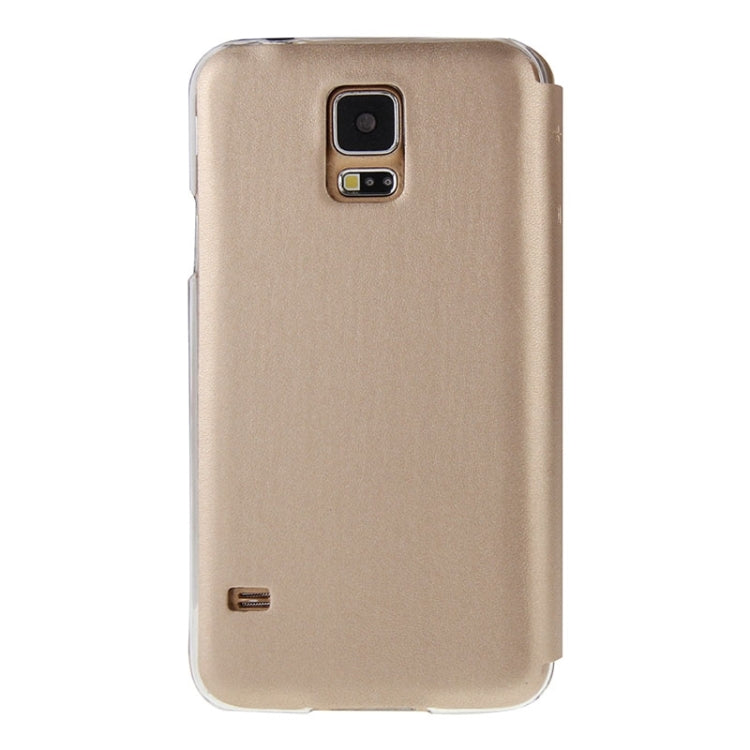 Horizontal Flip Smart Health Leather Protective Case with Display Window for Galaxy S5 / G900(Gold)