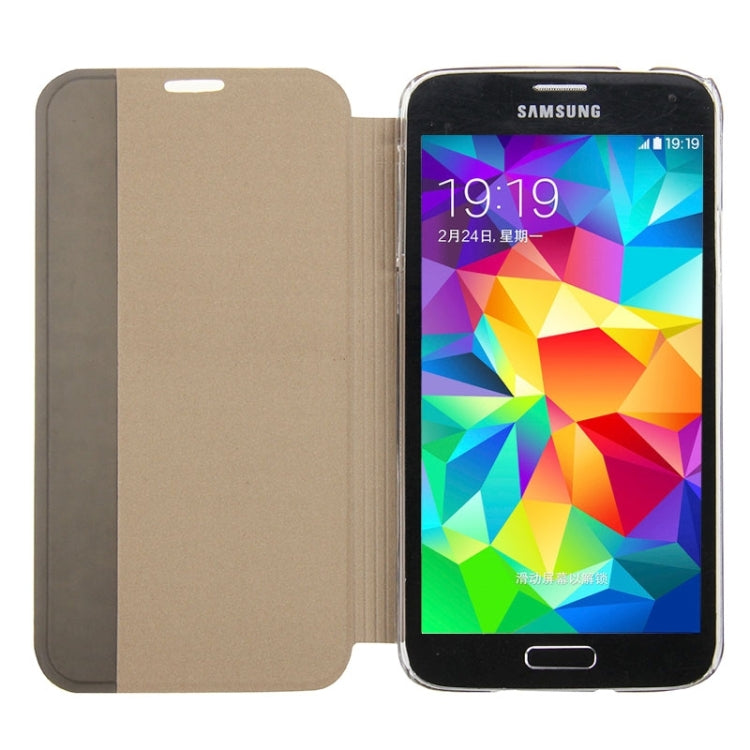 Horizontal Flip Smart Health Leather Protective Case with Display Window for Galaxy S5 / G900(Gold)