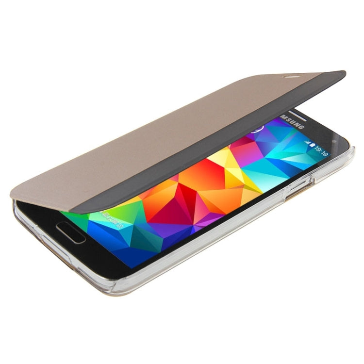 Horizontal Flip Smart Health Leather Protective Case with Display Window for Galaxy S5 / G900(Gold)