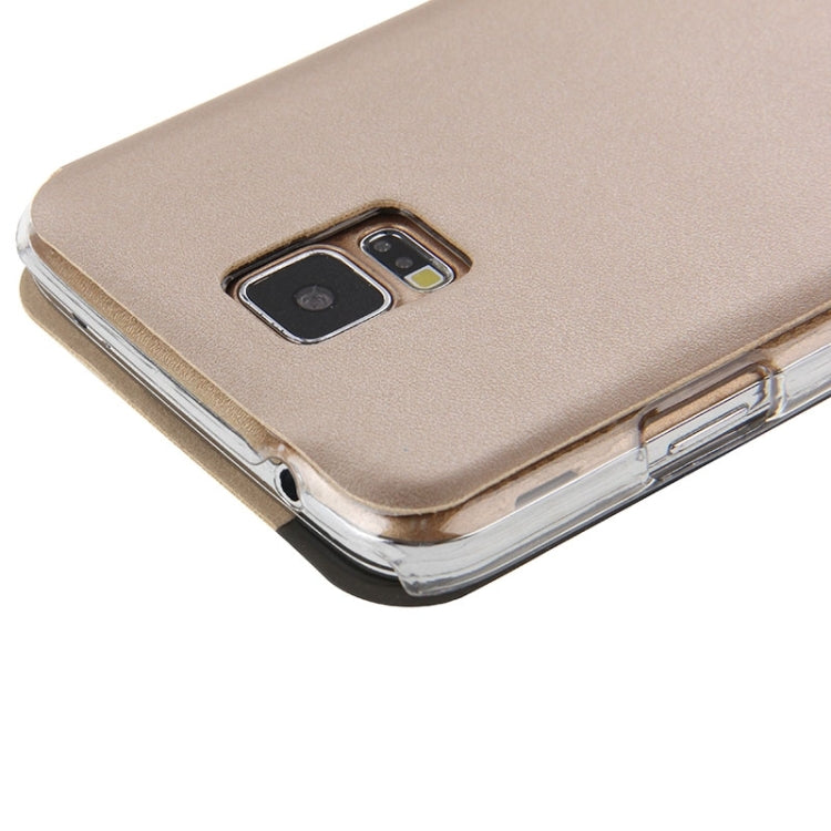 Horizontal Flip Smart Health Leather Protective Case with Display Window for Galaxy S5 / G900(Gold)