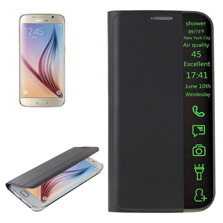For Galaxy S6 Edge Horizontal Flip Smart Health Leather Protective Case with Display Window (Black)