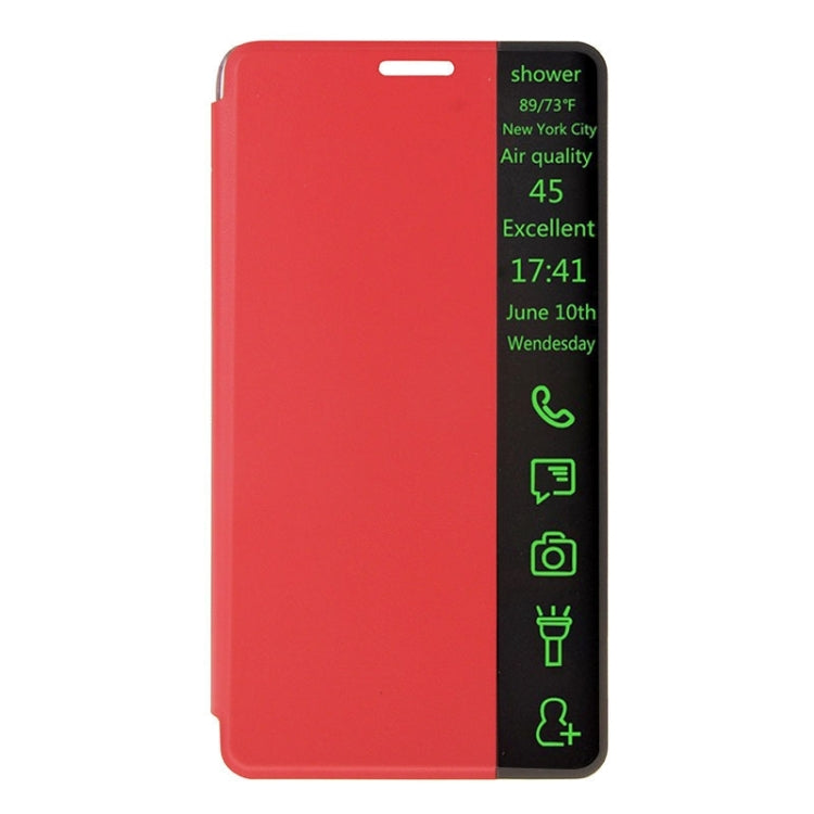 Horizontal Flip Smart Health Leather Protective Case with Display Window for Galaxy Note 4(Red)