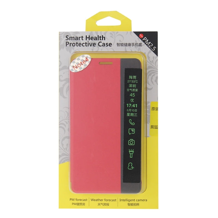 Horizontal Flip Smart Health Leather Protective Case with Display Window for Galaxy Note 4(Red)