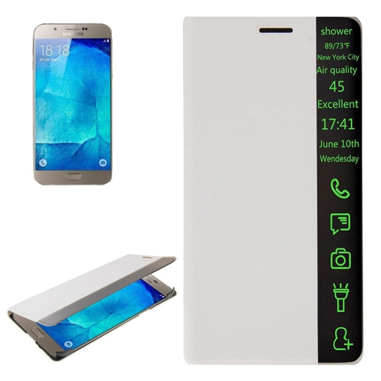 Horizontal Flip Smart Health Leather Protective Case with Display Window for Galaxy A8(White)