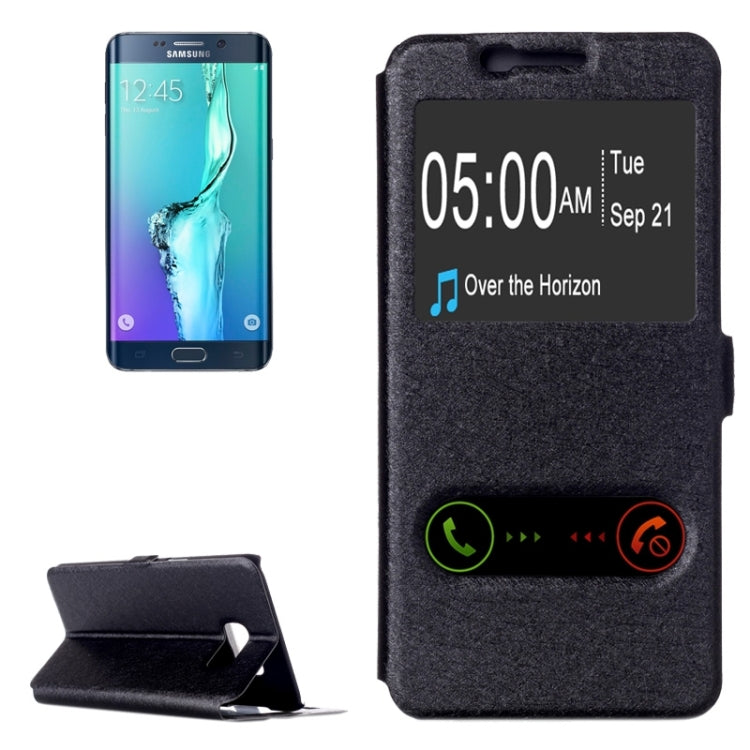 For Galaxy S6 Edge+ / G928 Silk Texture Horizontal Flip Leather Case with Caller ID Display & Holder