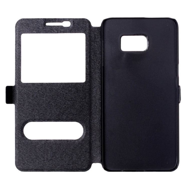 For Galaxy S6 Edge+ / G928 Silk Texture Horizontal Flip Leather Case with Caller ID Display & Holder