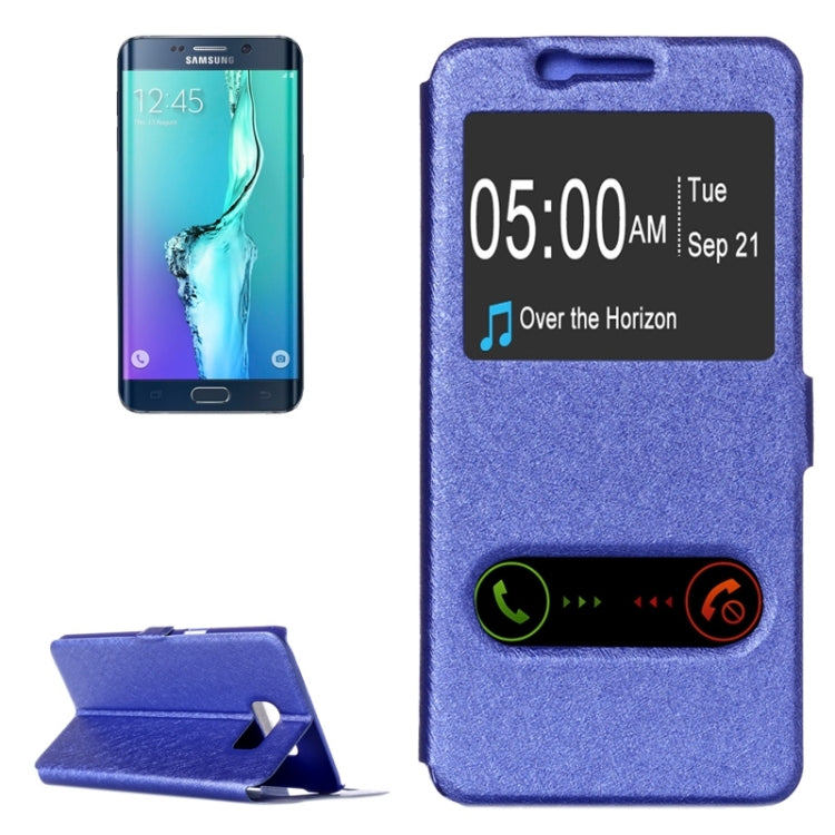 For Galaxy S6 Edge+ / G928 Silk Texture Horizontal Flip Leather Case with Caller ID Display & Holder