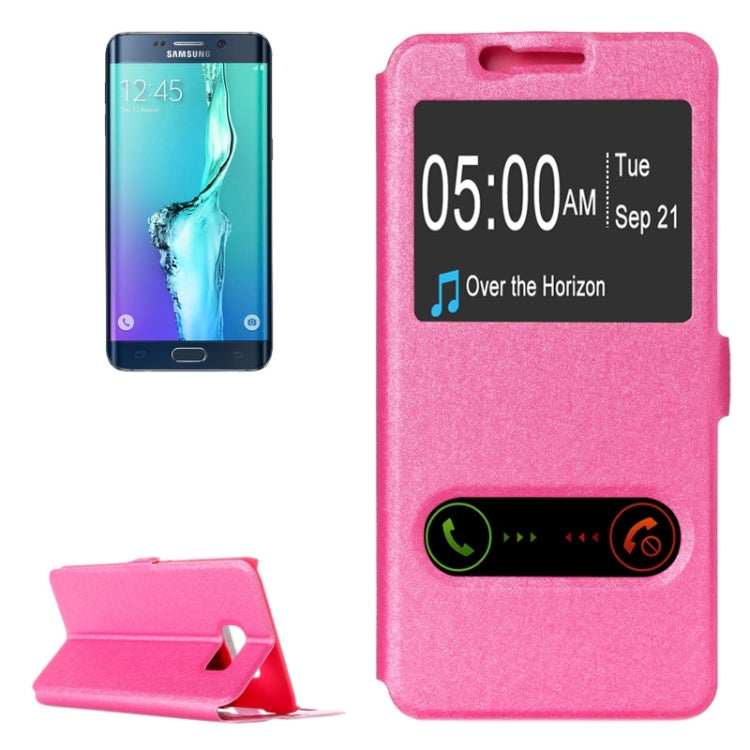 For Galaxy S6 Edge+ / G928 Silk Texture Horizontal Flip Leather Case with Caller ID Display & Holder