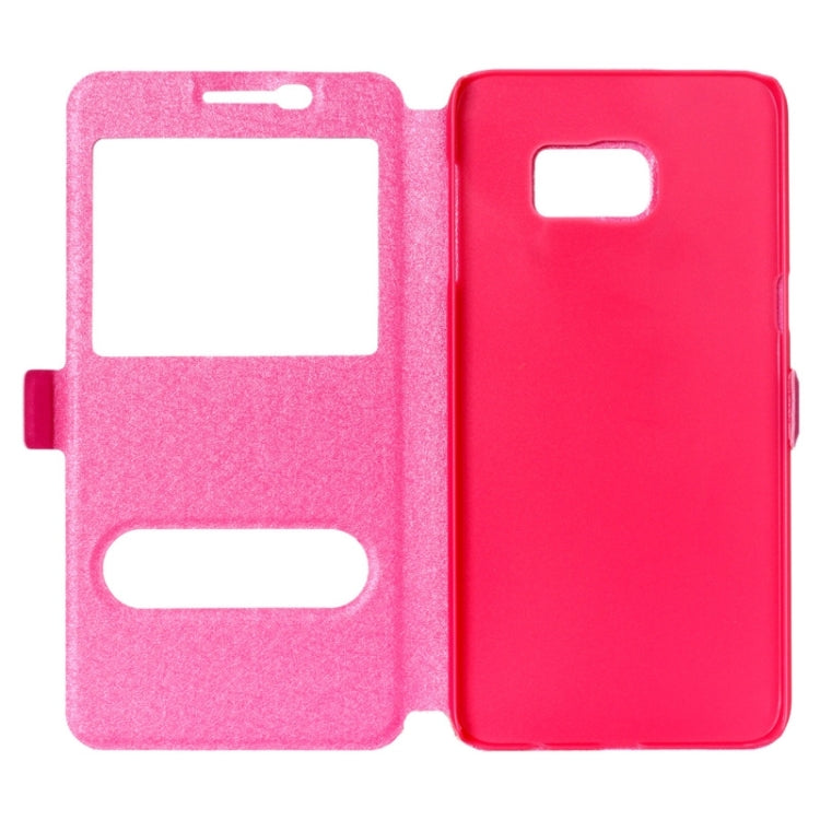 For Galaxy S6 Edge+ / G928 Silk Texture Horizontal Flip Leather Case with Caller ID Display & Holder