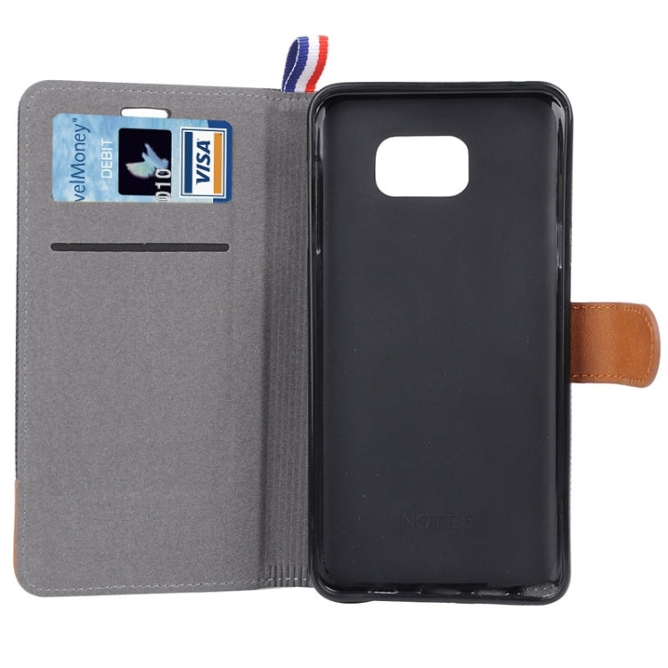 Denim Surface Horizontal Flip Leather Case with Card Slots & Holder for Galaxy Note 5 / N920