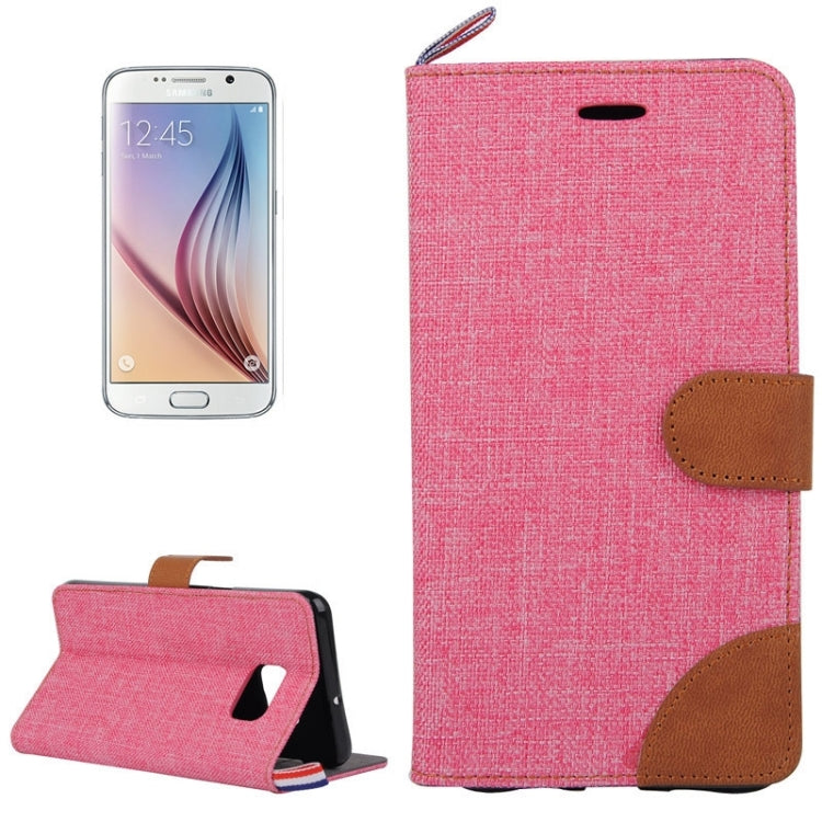 For Galaxy S6 / G920 Denim Surface Horizontal Flip Leather Case with Card Slots & Holder (Red)