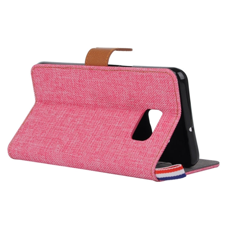 For Galaxy S6 / G920 Denim Surface Horizontal Flip Leather Case with Card Slots & Holder (Red)