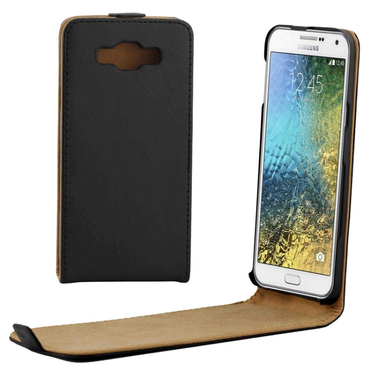 Crazy Horse Texture Vertical Flip Solid Color Magnetic Button Leather Case for Galaxy E7 / E7000(Black)
