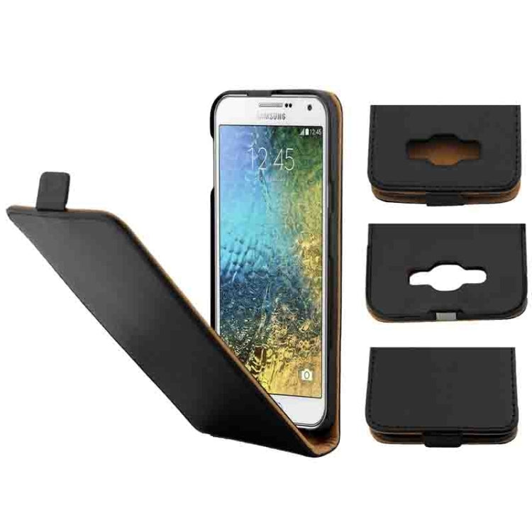 Crazy Horse Texture Vertical Flip Solid Color Magnetic Button Leather Case for Galaxy E7 / E7000(Black)