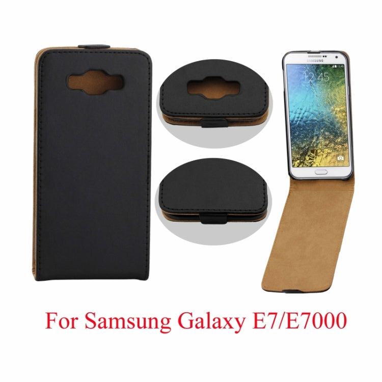 Crazy Horse Texture Vertical Flip Solid Color Magnetic Button Leather Case for Galaxy E7 / E7000(Black)