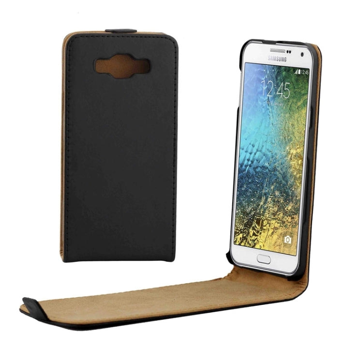 Crazy Horse Texture Vertical Flip Solid Color Magnetic Button Leather Case for Galaxy E5(Black)