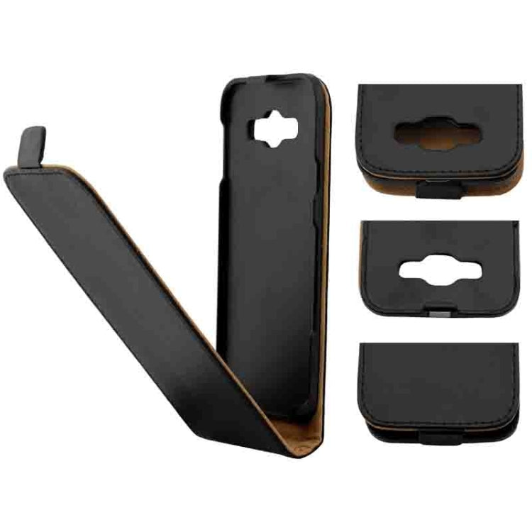 Crazy Horse Texture Vertical Flip Solid Color Magnetic Button Leather Case for Galaxy E5(Black)