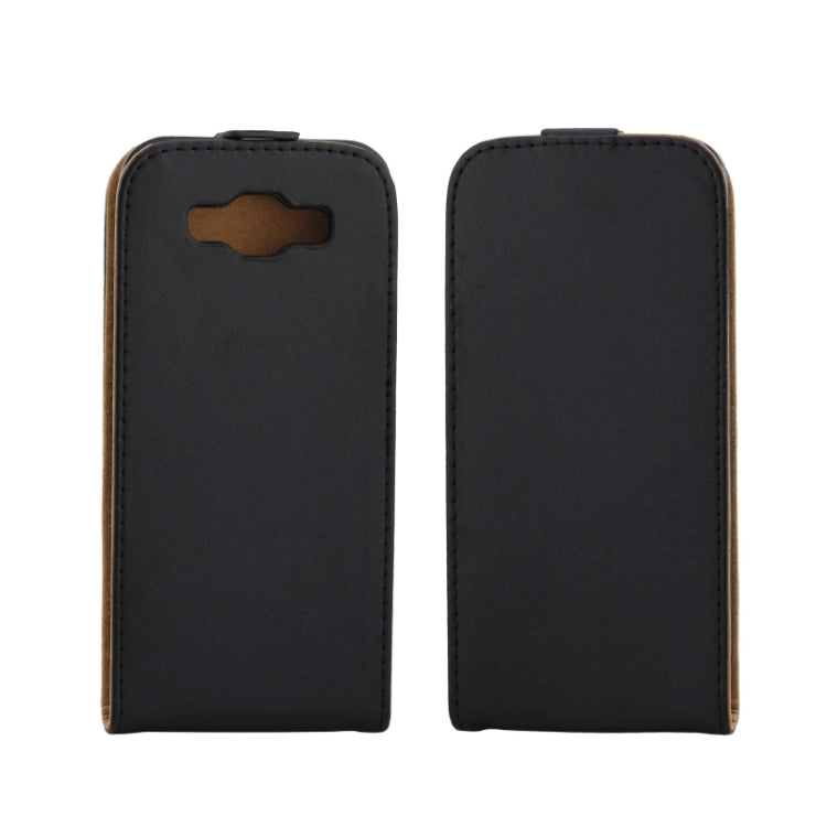 Crazy Horse Texture Vertical Flip Solid Color Magnetic Button Leather Case for Galaxy E5(Black)