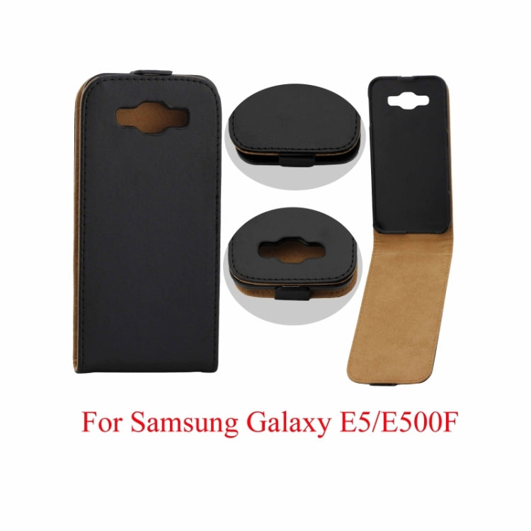 Crazy Horse Texture Vertical Flip Solid Color Magnetic Button Leather Case for Galaxy E5(Black)