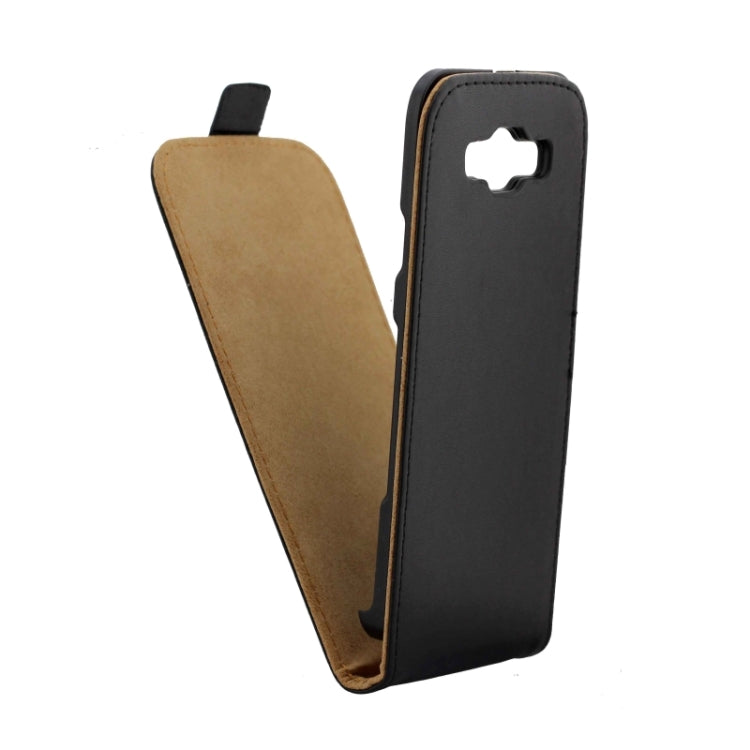 Crazy Horse Texture Vertical Flip Solid Color Magnetic Button Leather Case for Galaxy E5(Black)
