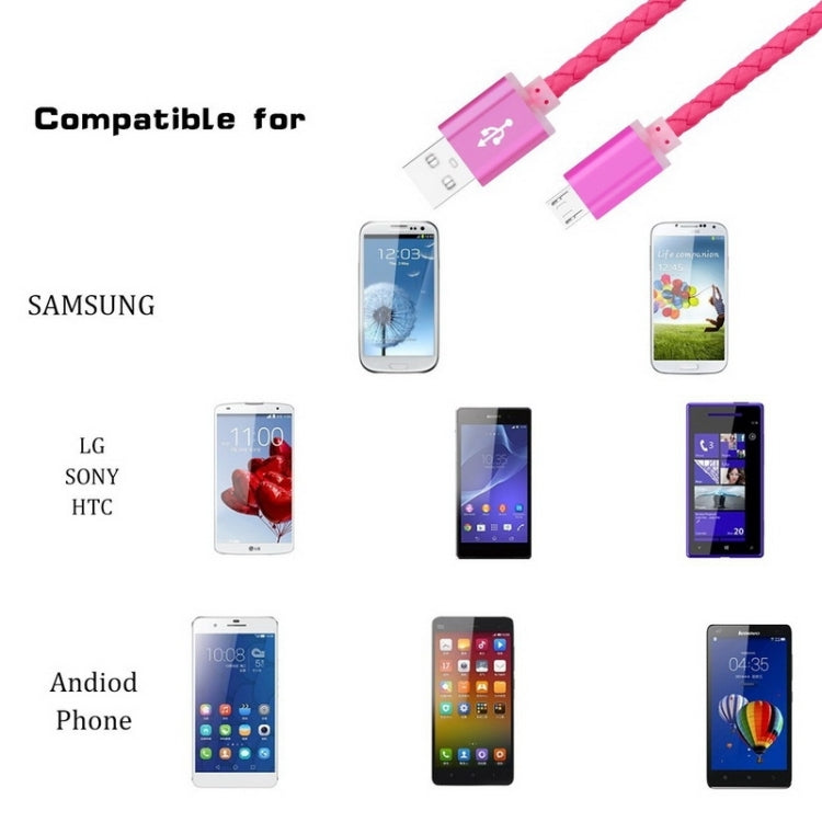 Genuine Leather Woven Style Micro USB to USB 2.0 Data / Charging Cable, Length: 1m