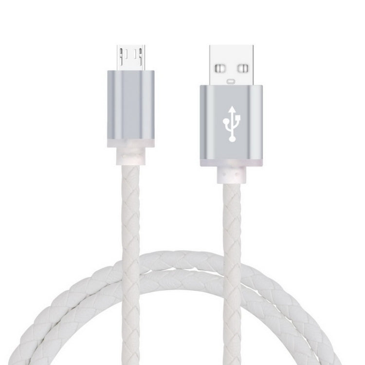 Genuine Leather Woven Style Micro USB to USB 2.0 Data / Charging Cable, Length: 1m