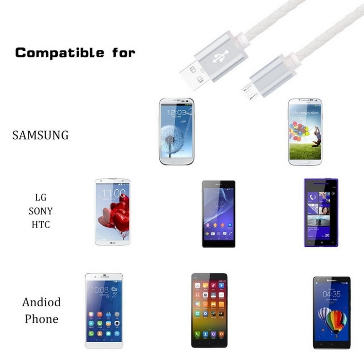 Genuine Leather Woven Style Micro USB to USB 2.0 Data / Charging Cable, Length: 1m