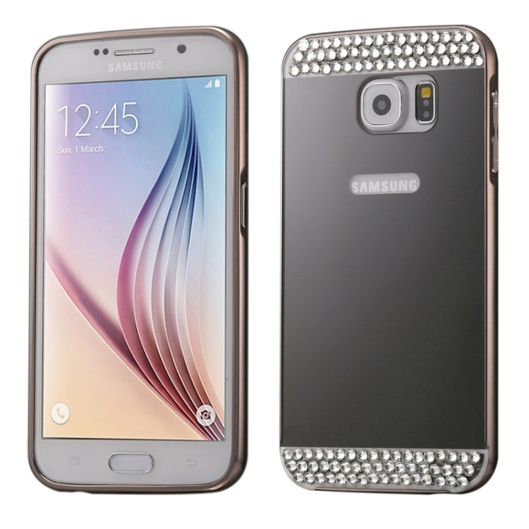 For Galaxy S6 / G920 Diamond Encrusted Push-pull Style Metal Plating Bumper Frame + Acrylic Back Cover Combination Case
