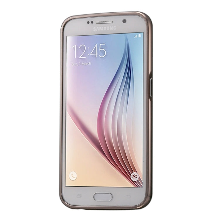 For Galaxy S6 / G920 Diamond Encrusted Push-pull Style Metal Plating Bumper Frame + Acrylic Back Cover Combination Case