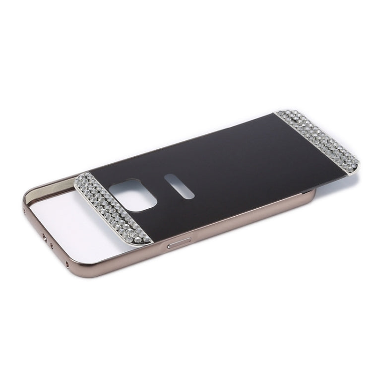 For Galaxy S6 / G920 Diamond Encrusted Push-pull Style Metal Plating Bumper Frame + Acrylic Back Cover Combination Case