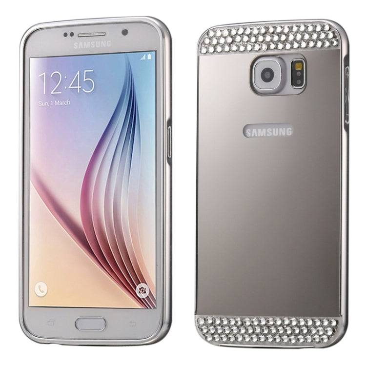 For Galaxy S6 / G920 Diamond Encrusted Push-pull Style Metal Plating Bumper Frame + Acrylic Back Cover Combination Case