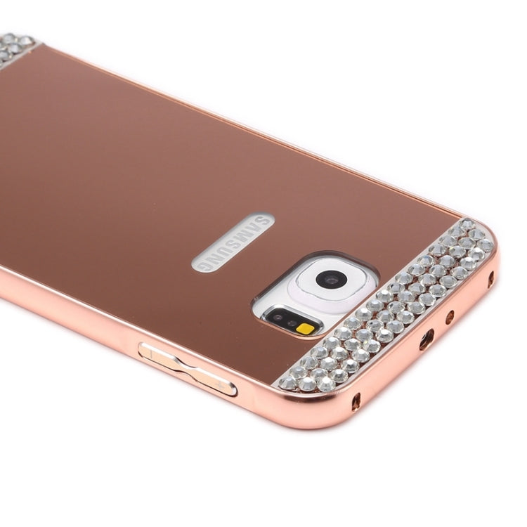 For Galaxy S6 edge / G925 Diamond Encrusted Push-pull Style Metal Plating Bumper Frame + Acrylic Back Cover Combination Case