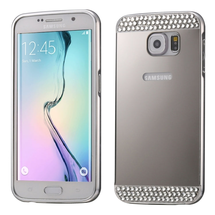 For Galaxy S6 edge / G925 Diamond Encrusted Push-pull Style Metal Plating Bumper Frame + Acrylic Back Cover Combination Case