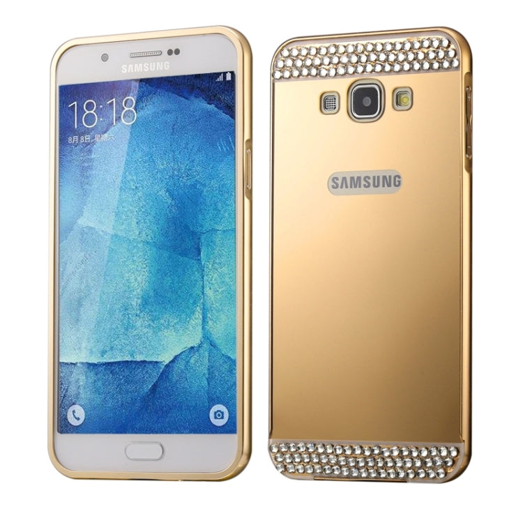 Diamond Encrusted Push-pull Style Metal Plating Bumper Frame + Acrylic Back Cover Combination Case for Galaxy A8