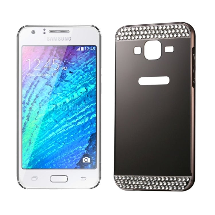 Diamond Encrusted Push-pull Style Metal Plating Bumper Frame + Acrylic Back Cover Combination Case for Galaxy J1