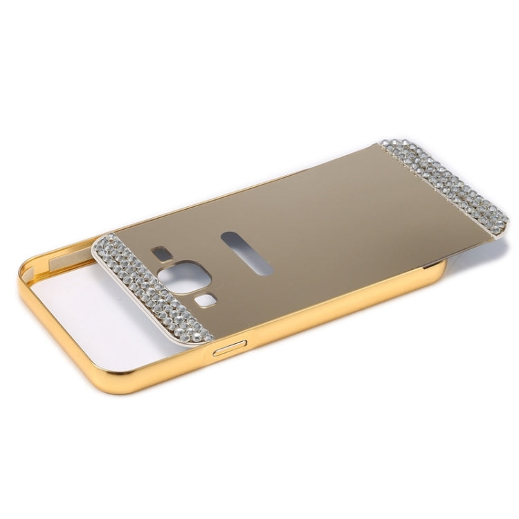 Diamond Enstrusted Push-pull Style Metal Plating Bumper Frame + Acrylic Back Cover Combination Case for Galaxy J5