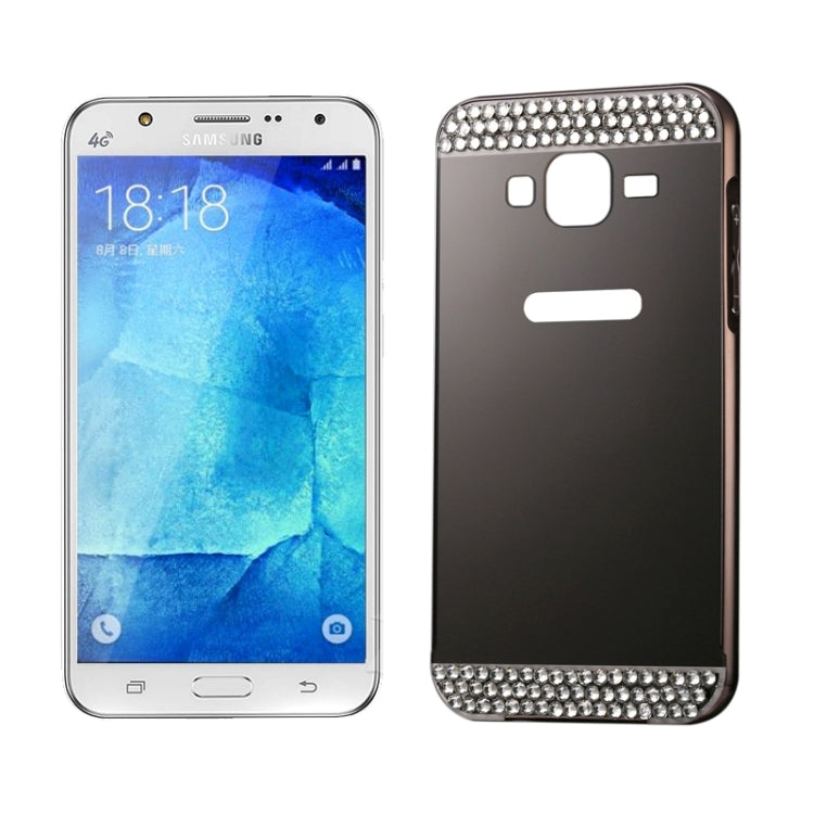 Diamond Encrusted Push-pull Style Metal Plating Bumper Frame + Acrylic Back Cover Combination Case for Galaxy J7