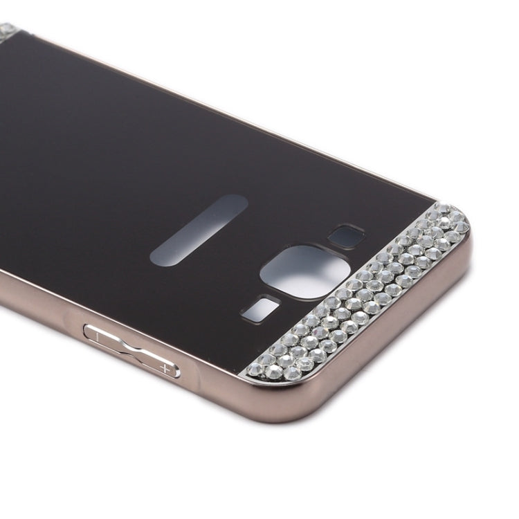 Diamond Encrusted Push-pull Style Metal Plating Bumper Frame + Acrylic Back Cover Combination Case for Galaxy J7