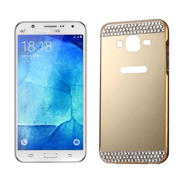 Diamond Encrusted Push-pull Style Metal Plating Bumper Frame + Acrylic Back Cover Combination Case for Galaxy J7