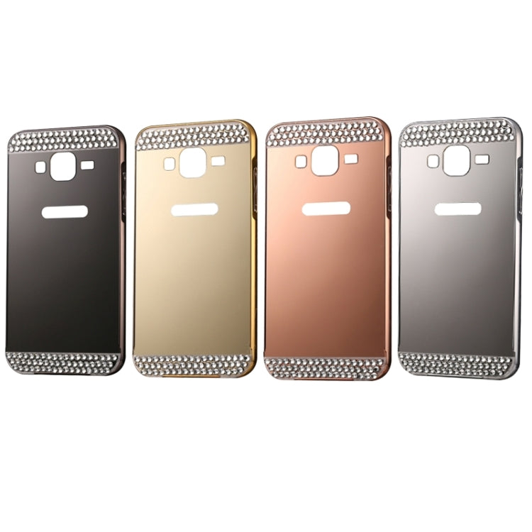 Diamond Encrusted Push-pull Style Metal Plating Bumper Frame + Acrylic Back Cover Combination Case for Galaxy J7
