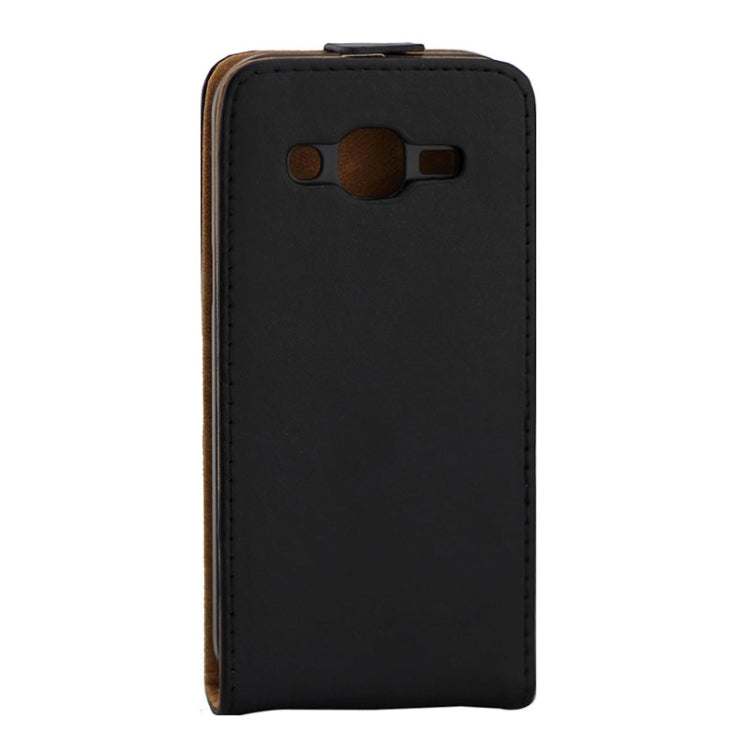 Khaki Lining Vertical Flip Magnetic Buckle PU Leather Case for Galaxy J2 / J200(Black)