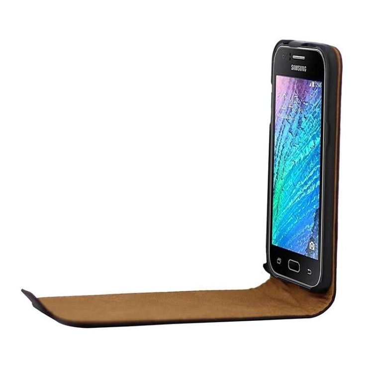 Khaki Lining Vertical Flip Magnetic Buckle PU Leather Case for Galaxy J2 / J200(Black)